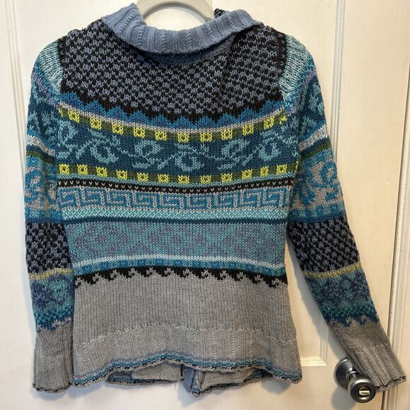 Sigrid Olsen Silk Rabbit Hair Fair Isle Knit Button Up Cardigan Jumper Small - Picture 2 of 8